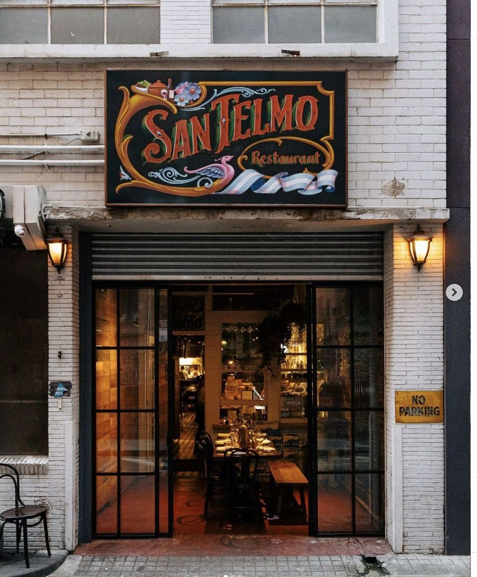 The hand-painted San Telmo sign above the restaurant's doorway